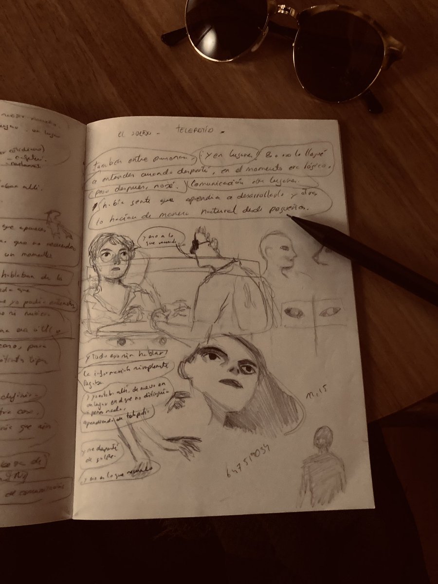 Antes del dibujo escribo las frases de la historia, aquí parte de "Nocturnos", escrita en un pequeño cuaderno que ahora reaparece al buscar nuevas páginas en blando✍️