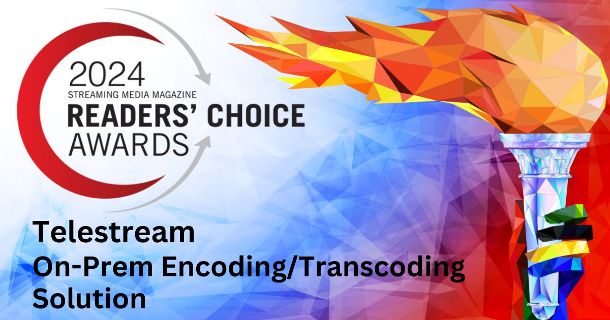 Congrats to <a href="/Telestream/">Telestream</a> for winning the best On-Prem Encoding/Transcoding Solution award in the 2024 Streaming Media Readers' Choice Awards! #StreamingRCA #Zoom, #Events, #Meetings ow.ly/XQMI30sIwK8