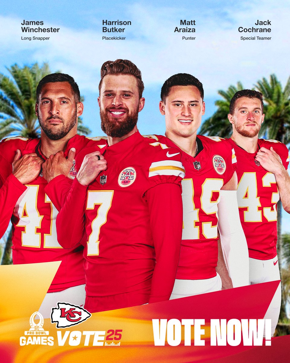 Show our specialists how special they are by voting for them for the Pro Bowl!

#ProBowlVote + <a href="/J_Winchester41/">James Winchester</a> 
#ProBowlVote + <a href="/buttkicker7/">Harrison Butker</a>
#ProBowlVote + Matt Araiza
#ProBowlVote + <a href="/jacko_cochrane/">Jack Cochrane</a>
