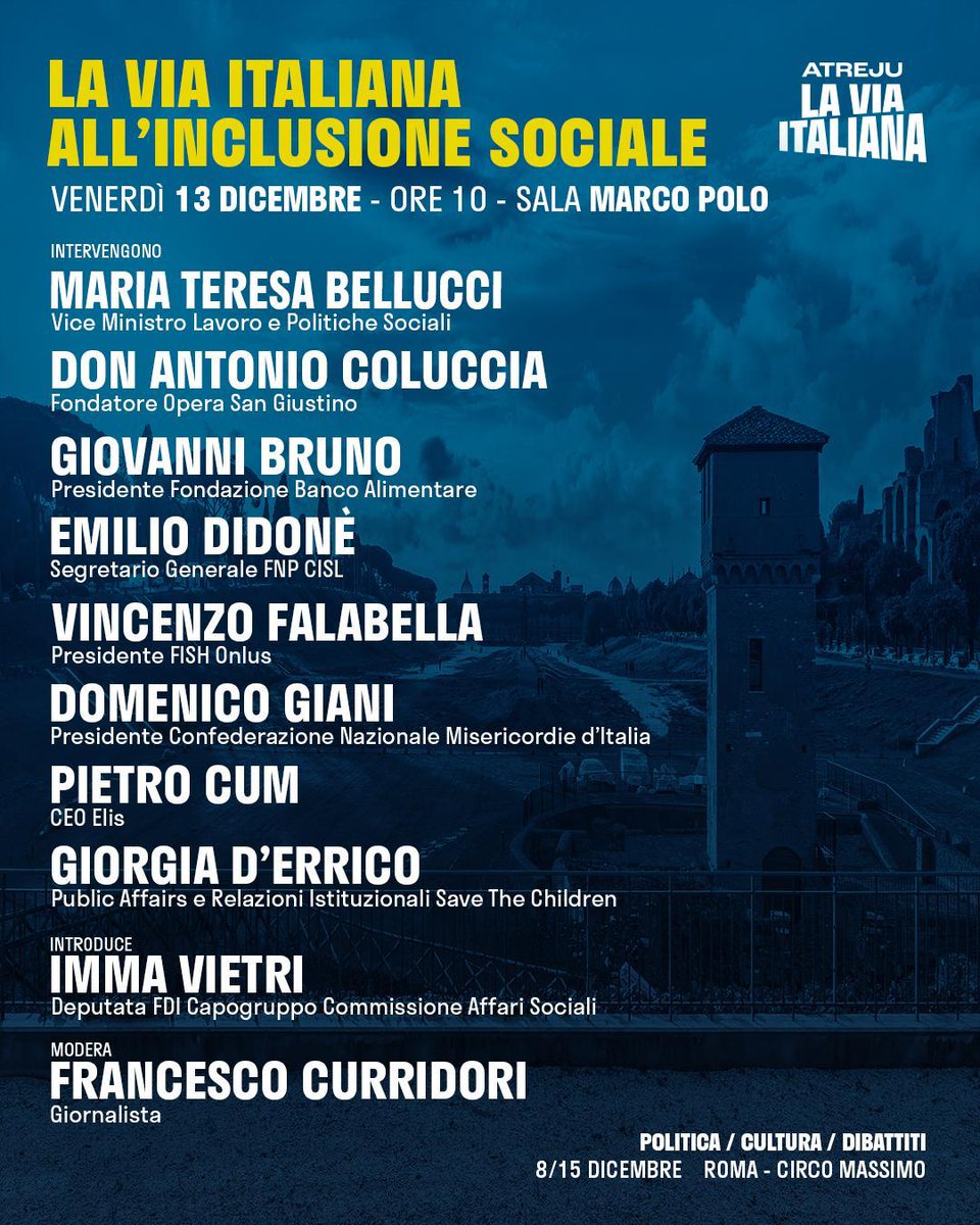 🔵Vi aspetto ad @Atreju2023  venerdì 13 dicembre alle ore 10 dove, nella Sala Marco Polo, introdurrò il dibattito “𝑺𝒖𝒑𝒆𝒓𝒂𝒓𝒆 𝒈𝒍𝒊 𝒐𝒔𝒕𝒂𝒄𝒐𝒍𝒊 𝒆 𝒗𝒂𝒍𝒐𝒓𝒊𝒛𝒛𝒂𝒓𝒆 𝒍𝒆 𝒄𝒐𝒎𝒑𝒆𝒕𝒆𝒏𝒛𝒆: 𝑳𝑨 𝑽𝑰𝑨 𝑰𝑻𝑨𝑳𝑰𝑨𝑵𝑨 𝑨𝑳𝑳’𝑰𝑵𝑪𝑳𝑼𝑺𝑰𝑶𝑵𝑬 𝑺𝑶𝑪𝑰𝑨𝑳𝑬
