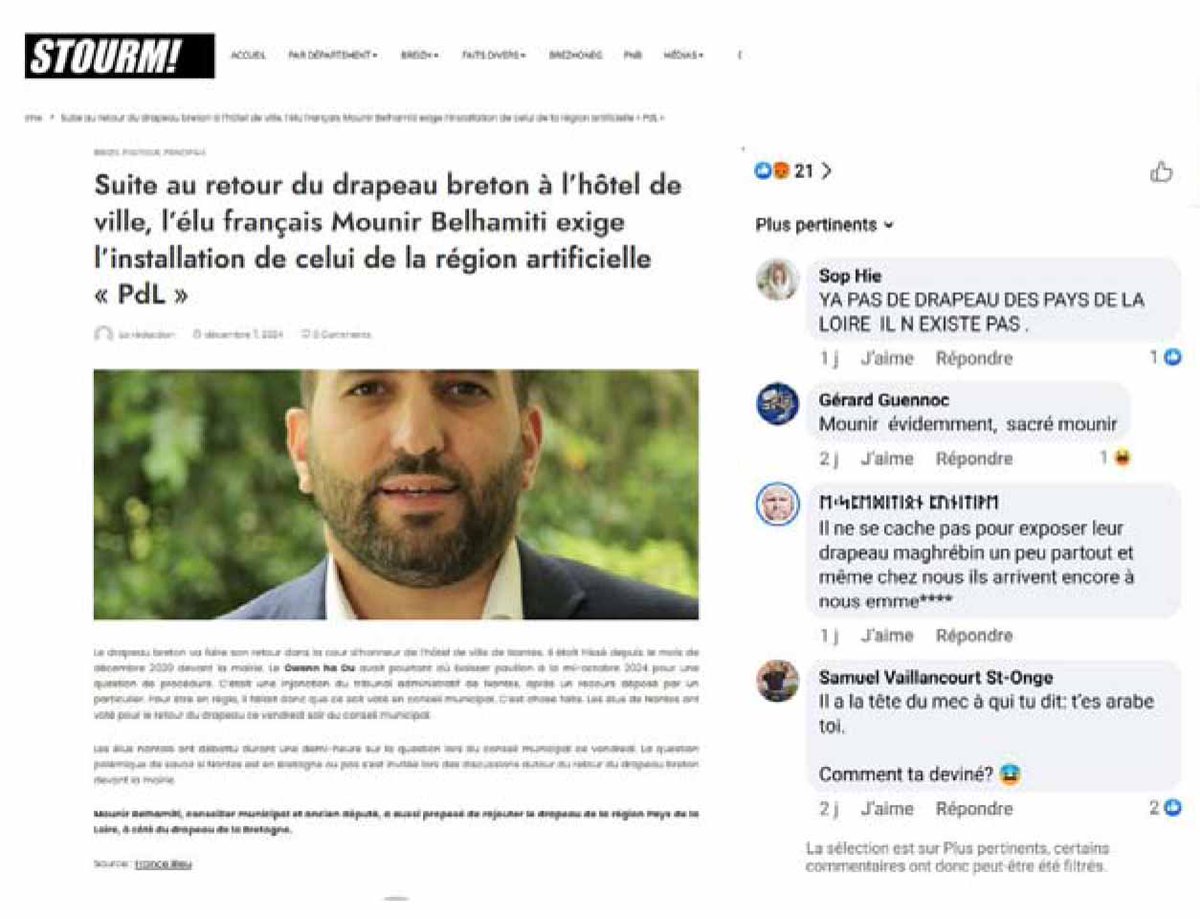 GibsLiger's tweet photo. le symbole ethno-regionaliste breton que vous affichez à la mairie ne serait qu’un gentil drapeau "d’ouverture culturel" ??? Honte à vous @Johanna_Rolland
De tels propos racistes envers @MounirBelhamiti devraient être lourdement sanctionn��s !!!
#44NOBZH https://t.co/KM5ZSuIdxa