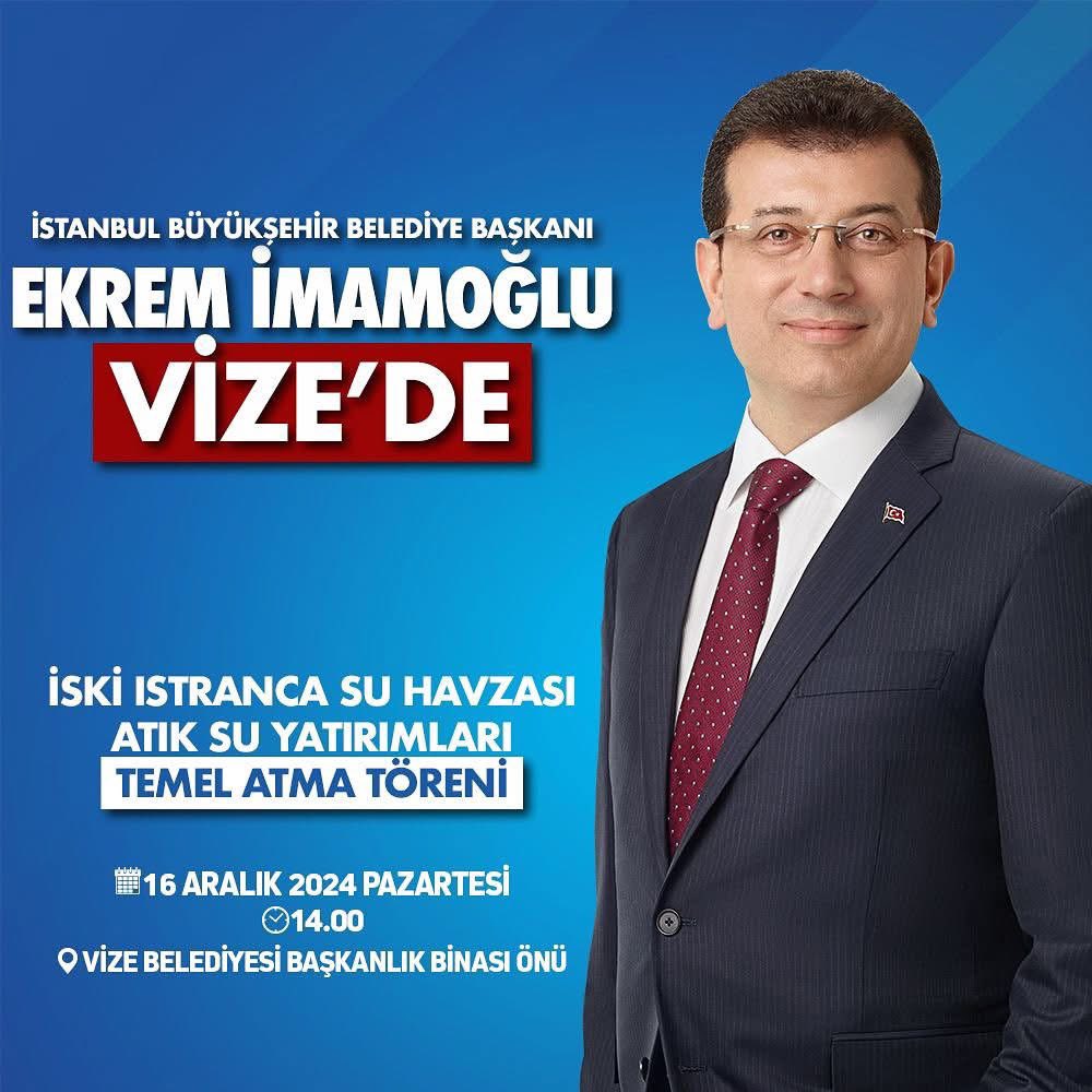İMAMOĞLU VİZE’DE 

İstanbul Büyükşehir Belediye Başkanımız Sayın Ekrem İmamoğlu 16 Aralık Pazartesi günü saat 14.00 da 7 köyümüzde yapılacak olan Atık Su Hattı projesi temel atma töreni için Belediyemiz önünde halkımız ile buluşacaktır.
Tüm halkımız davetlidir.