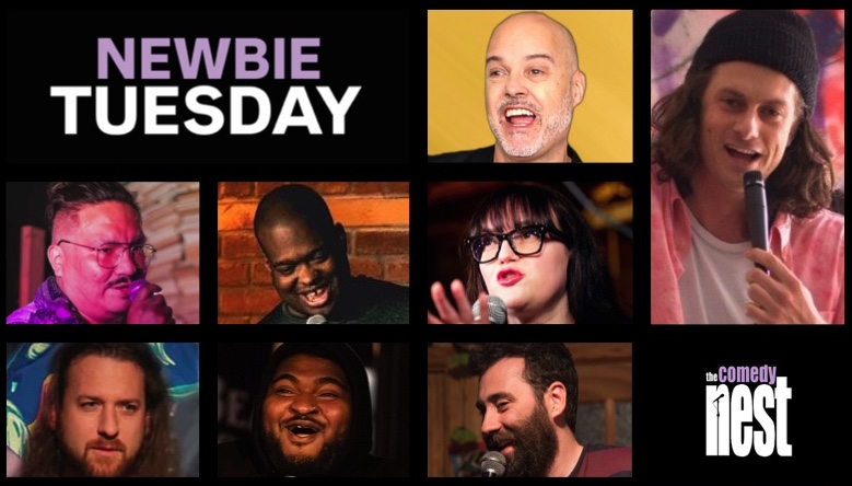 Tonight with the newbies and the Tuesday and all these not-so-newbie guests! Comedian/podcaster @tomdlmurphy hosts! 8pm (to 9:30), $6 gets you in and a free pass to a weekend show in 2024 or 2025! Info/tix: comedynest.com