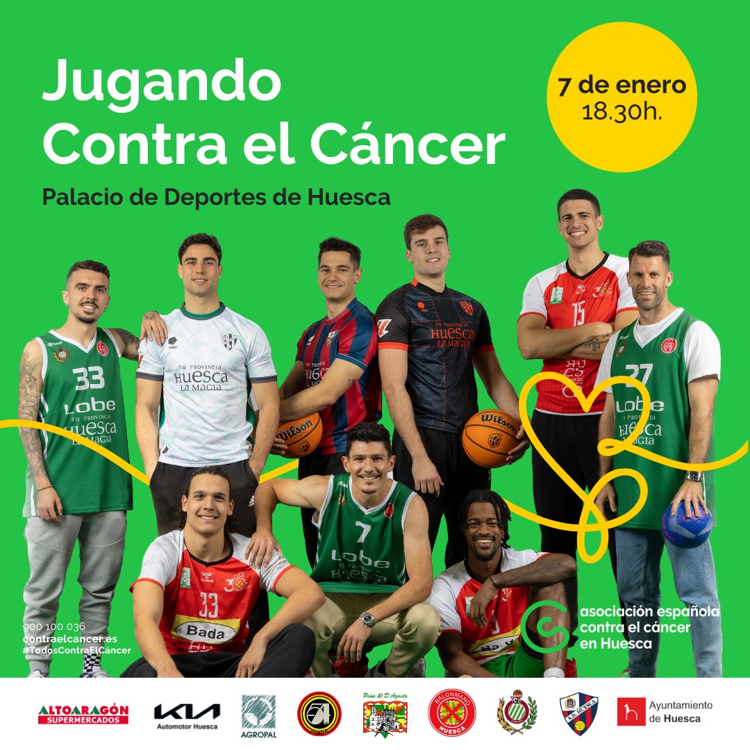 ¡Vuelve '𝙅𝙪𝙜𝙖𝙣𝙙𝙤 𝙘𝙤𝙣𝙩𝙧𝙖 𝙚𝙡 𝙘𝙖́𝙣𝙘𝙚𝙧'! 

Junto a 🏀<a href="/CBPHuesca/">C.B. Peñas Huesca</a> y🤾‍♂️<a href="/BmHuesca/">Bada Huesca</a> , a favor de la <a href="/ContraCancerEs/">Asociación Española Contra el Cáncer</a>  

📆 7 de enero
⏰ 18:30h
📍 Palacio de los Deportes 

Ven a disfrutar del deporte oscense  y colabora.

🔗 sdhuesca.es/noticias/el-de…