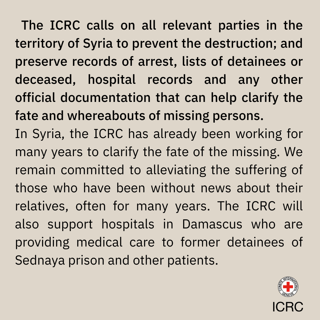 The ICRC visited #Sednaya prison today. We remain committed to alleviating the suffering of those who have been without news about their relatives, often for many years.  In #Syria, we have been working for many years to clarify the fate of the missing.