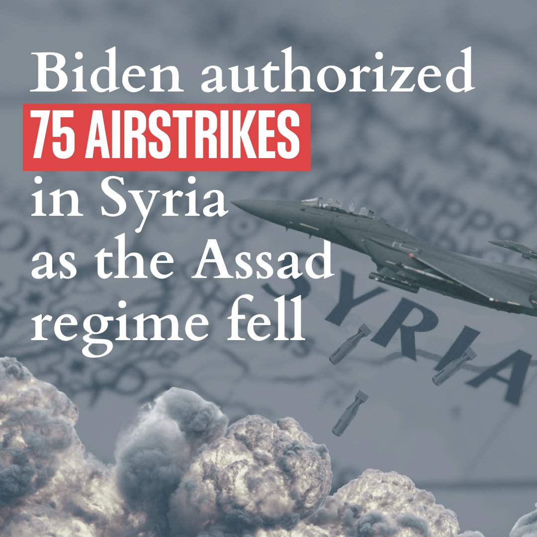 ConcernedVets's tweet photo. .@POTUS wasted no time increasing U.S. intervention in the Middle East, authorizing 75 airstrikes across Syria after Assad’s regime collapsed. Approximately 900 U.S. troops remain in Syria today, and the President has put them in more danger than ever. https://t.co/bBwsY6r49N