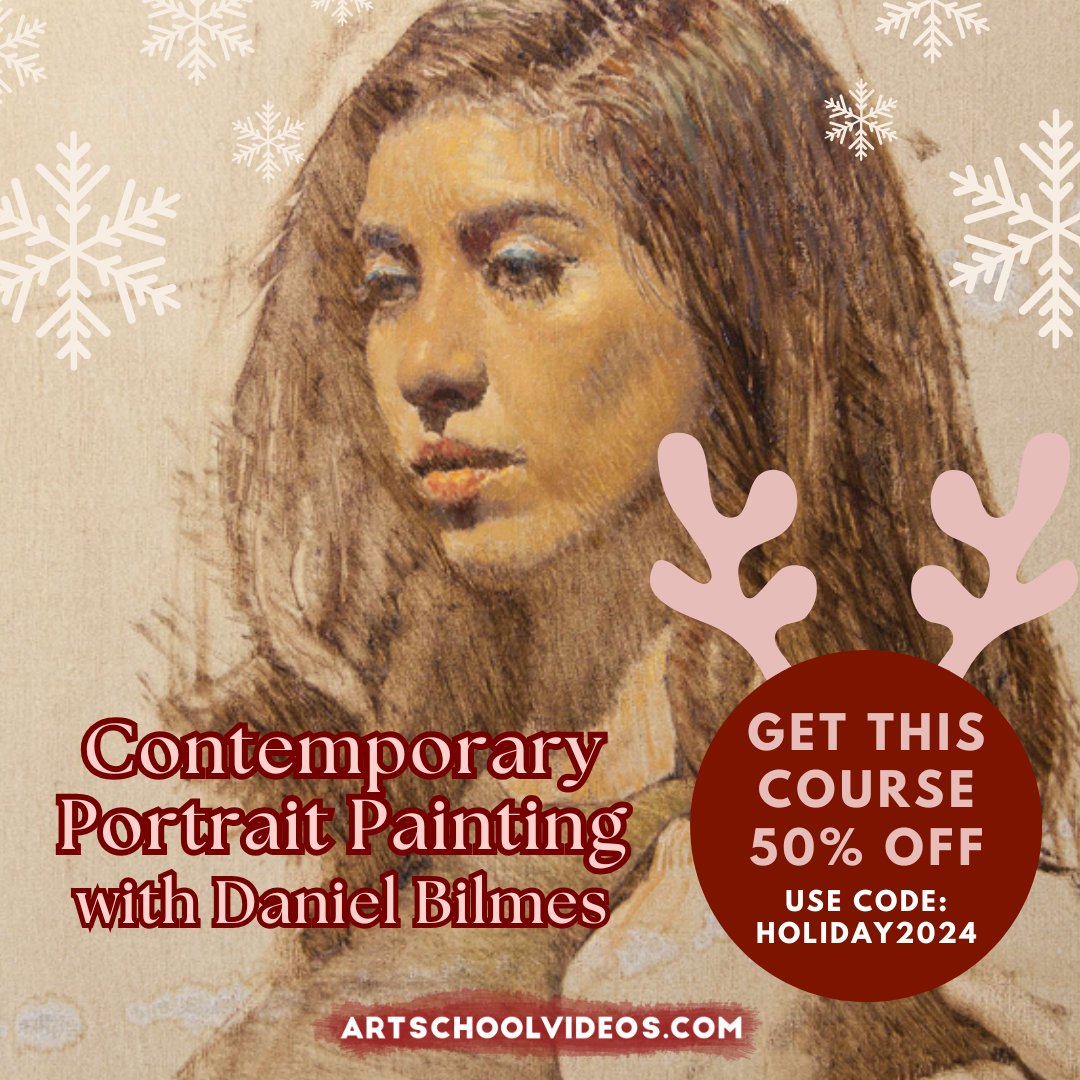 laafa's tweet image. ASV PRE-HOLIDAY SALE: Get 50% off SITE-WIDE on ArtSchoolVideos.com when you check out using code HOLIDAY2024. We have extended our sale to December 15th!⁠
⁠
This week we are featuring Contemporary Portrait Painting with Daniel Bilmes!
