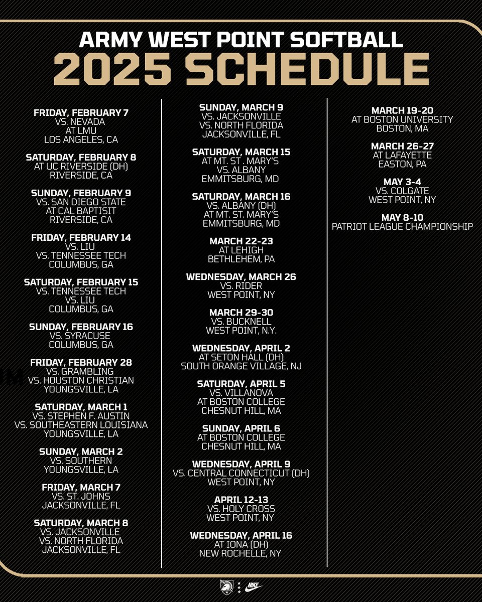 Mark your calendars!! ✒️📅

Our 2025 schedule just dropped! 🔥

📰 goarmywestpoint.com/hidden/news/20…

#GoArmy