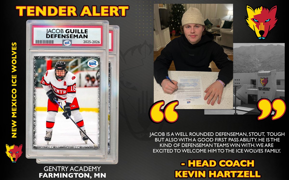 🚨TENDER TUESDAY🚨
Join us in welcoming Jacob Guille who currently plays for Gentry Academy. Jacob is a defenseman from Farmington, MN.