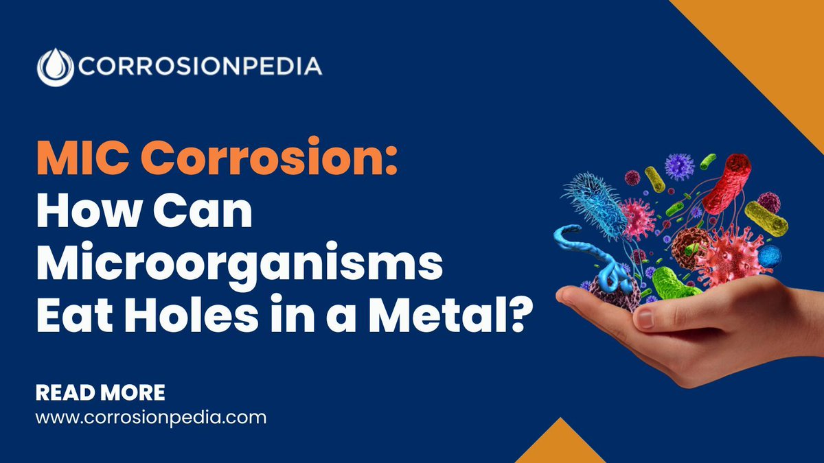 corrosionpedia's tweet image. MIC is difficult to predict. However, proper sampling, assessment, mitigation/control and monitoring are critical to minimize its potential.
Tap to learn more: buff.ly/43zAozp

#MICAwareness #CorrosionControl #MetalProtection #MicrobialImpact #CorrosionpediaInsights
