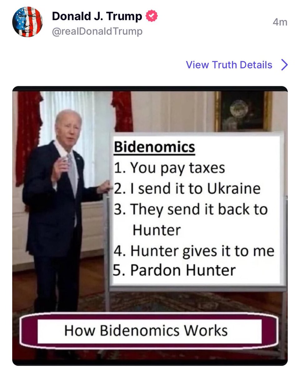 ConquerNicolas's tweet photo. Le cercle vicieux des Bidenomics sous Biden :

1️⃣ Vous payez vos impôts.
2️⃣ L’argent file en Ukraine.
3️⃣ L’Ukraine arrose Hunter.
4️⃣ Hunter reverse à Biden.
5️⃣ Biden gracie Hunter.

Trump le maître du TROLLING !!!

#Trump #Biden #HunterBiden https://t.co/vXnxcY3R4e