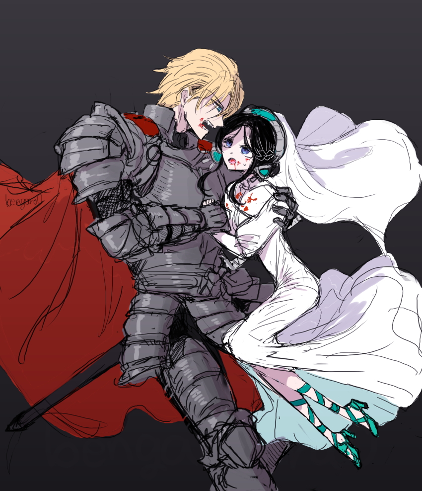「【創作落書き】聖女と護衛の騎士」|原稿の弁柄丸のイラスト
