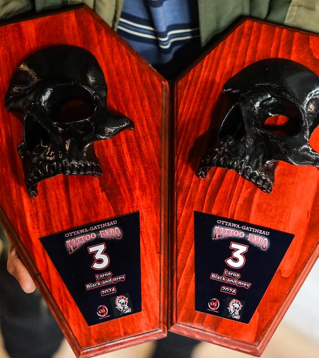 Inkn0ut's tweet photo. We’ve been busy traveling, but we definitely brought home some goodies! 
Last month @albertatattooshows we took home the award for Best Large Black &amp; Grey. 
This weekend @ottawa_gatineau_tattoo_expo we won 3rd place in Large Black &amp; Grey and 1st place for Best Back Piece. https://t.co/OqGRWUjQ32