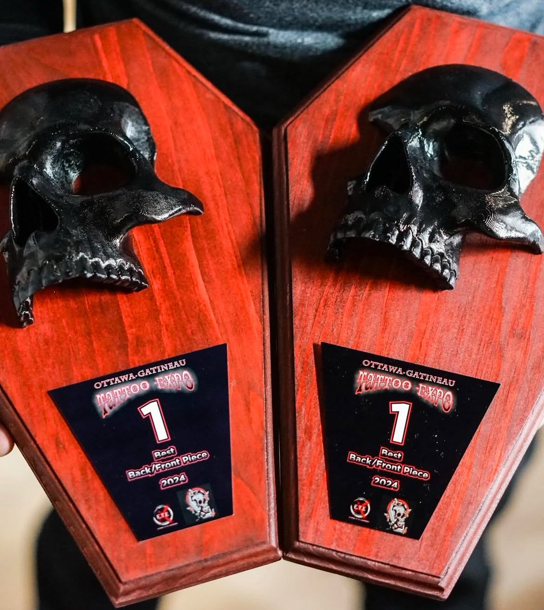 Inkn0ut's tweet photo. We’ve been busy traveling, but we definitely brought home some goodies! 
Last month @albertatattooshows we took home the award for Best Large Black &amp; Grey. 
This weekend @ottawa_gatineau_tattoo_expo we won 3rd place in Large Black &amp; Grey and 1st place for Best Back Piece. https://t.co/OqGRWUjQ32