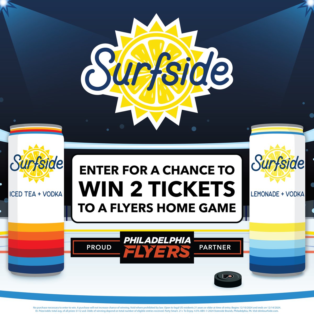 🏒 FLYERS TICKET GIVEAWAY🏒

We're giving away two tickets to a <a href="/NHLFlyers/">Philadelphia Flyers</a> home game!

1. Follow @drinksurfside
2. Like + repost
3. Tag the friend 

Must be 21+ to enter and located in PA, NJ or DE. Giveaway closes on 12/14 at 11:59pm. Winner will be selected  on 12/16. See full