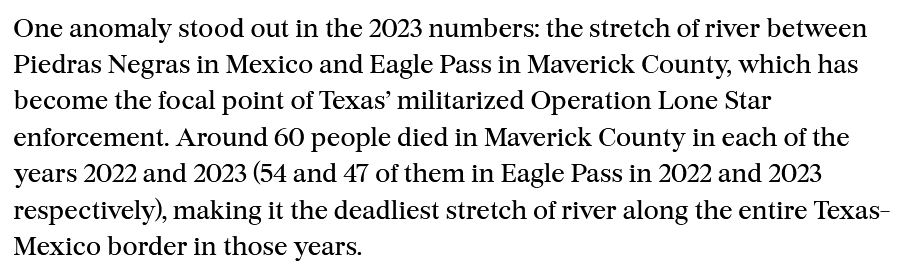 The report underscores how militarization, particularly Operation Lone Star, has had increasingly deadly effects for people seeking safety and refuge in the US.

More militarization = more death and suffering