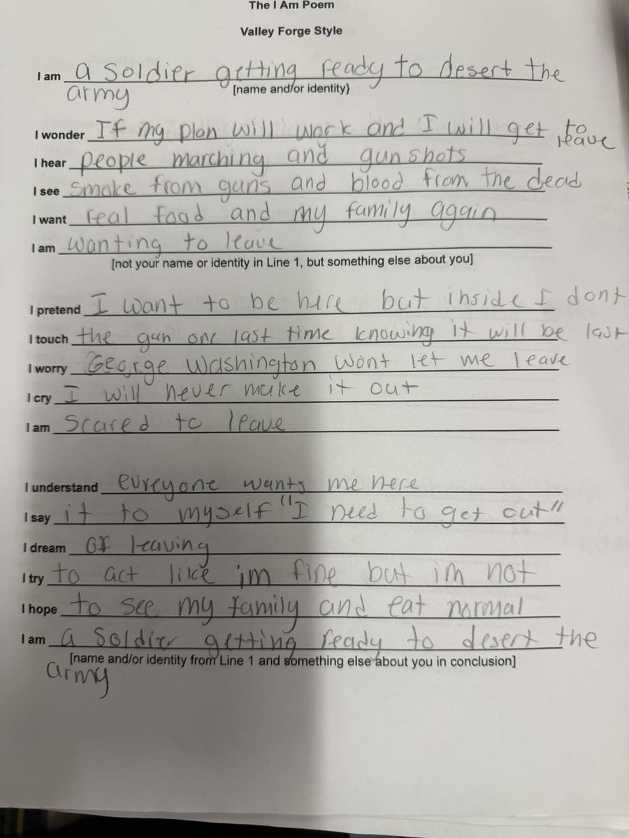 Valley Forge I Am Poems are my favorite assignment of the year. The students work so hard and surprise themselves on how amazing the poems turn out. #Sd113a