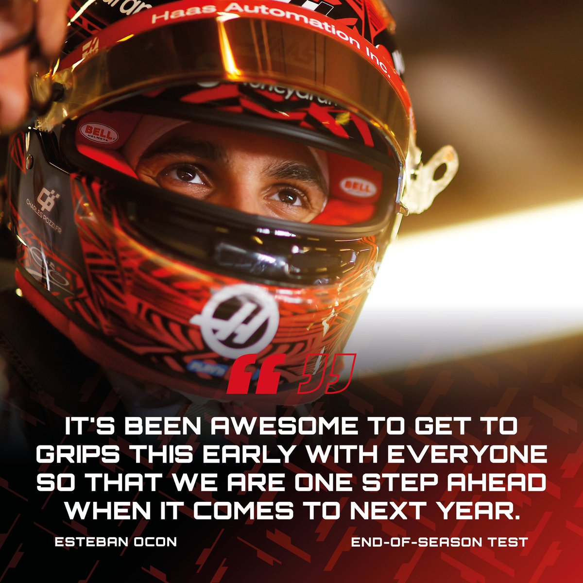 HaasF1Team's tweet photo. We’re super excited for next season 🙌🏁

💬 Esteban reflects on his first day on track with the team 👇

#HaasF1 #F1 https://t.co/fB0Q8YaEJL