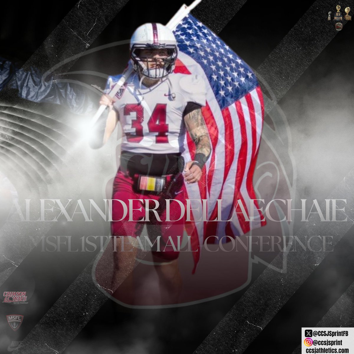 We apologize for the delay! Software issue complete! 

Back to our regular scheduled program! 

Congratulations to Alexander Dellaechaie for making the <a href="/MidwestSFL/">Midwest Sprint Football League</a> 2024 first team all-conference team! <a href="/CCSJAthletics/">Crimson Wave</a> <a href="/CCSJWave/">Calumet College of St. Joseph</a>  <a href="/DellaechaieA/">Alexander Dellaechaie</a>