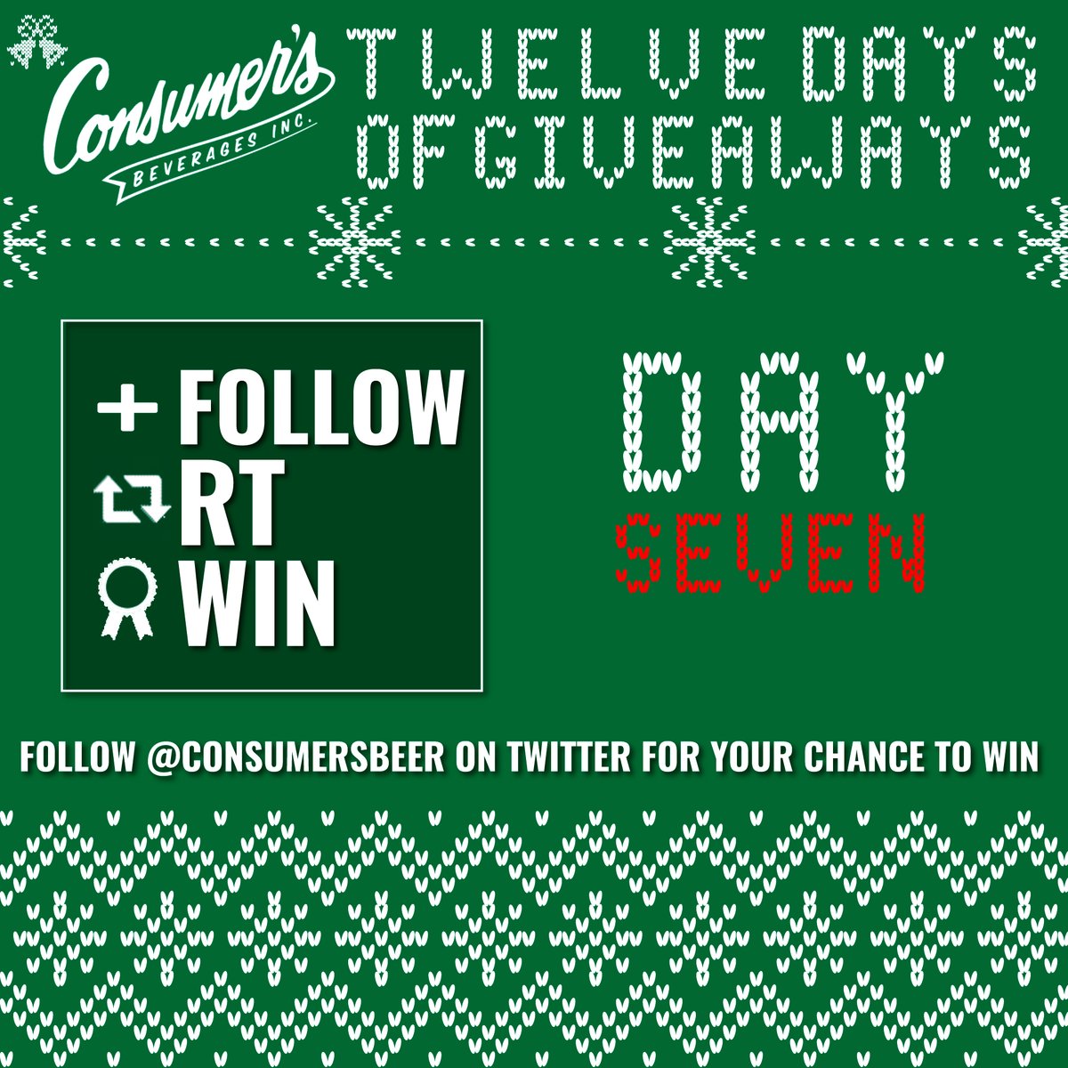ConsumersBeer's tweet photo. 🎶  On the SEVENTH day of Christmas Consumer's gave to me... 🎶 a Mich Ultra Winter Pack

(1) Pair of Oakley Sunglasses
(1) Mich Ultra Winter Hat
(1) Northface x Mich Ultra Hat
(1) Pair of Socks

To Enter:
1. Follow us @ConsumersBeer 
2. Retweet this

(1) winner will be chosen within 24 hours and contacted via direct message. All entrants must be legal drinking age, 21+. Must be able to pick up the prize at Consumer's Beverages.

**Do NOT click any links or send anyone your personal/banking information.**