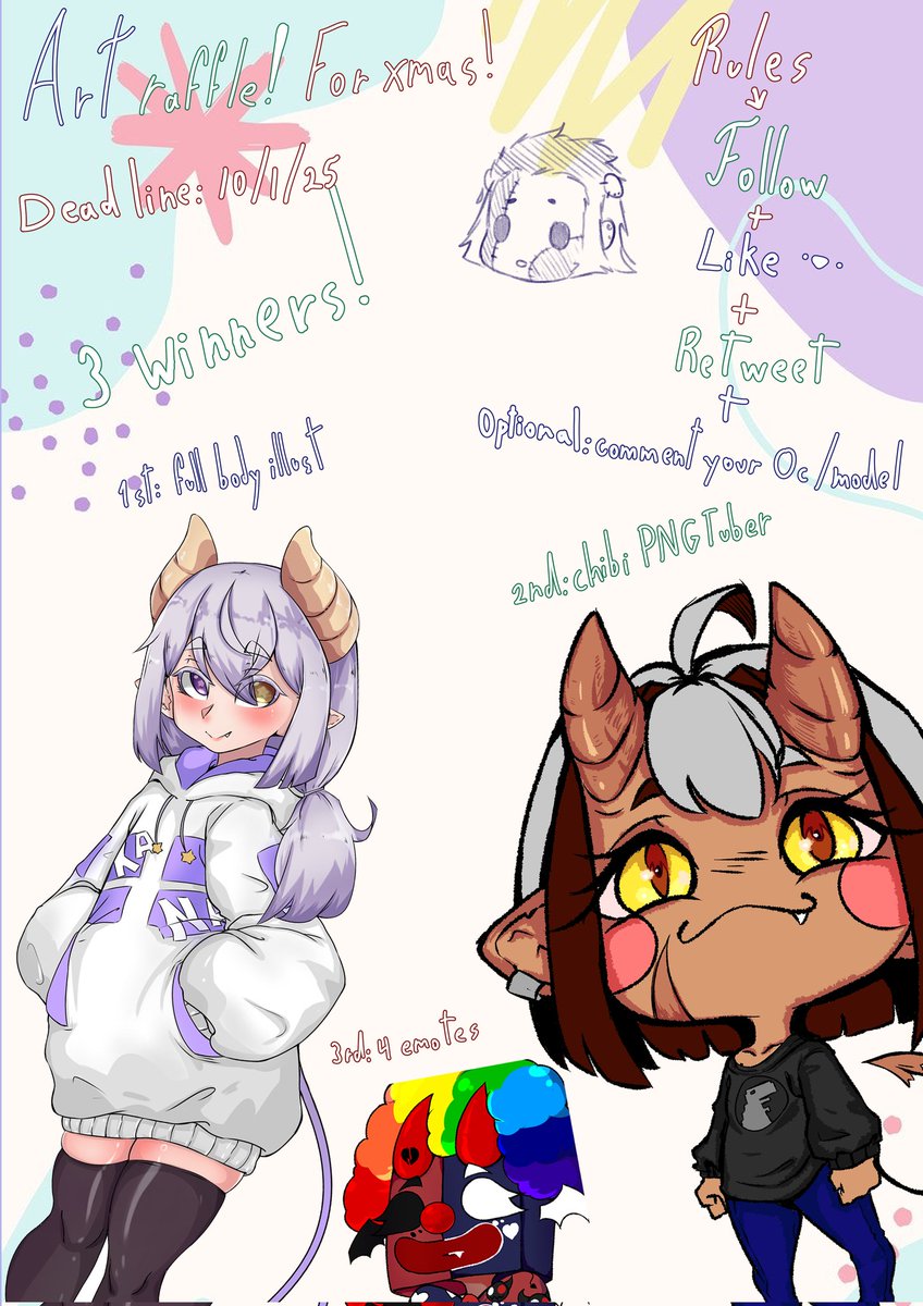 MordiKai121's tweet photo. 🔷┊Art raffle!

🔷┊Deadline: 30/12

🎁┊There will be 3 winners!

🔷┊Rules: 
Like and retweet+ leave your OC/model on the comments

🌲Merry Xmas!🌲

#artraffle #Giveaway #artist #artmoots #Vtuber #raffle #art #AnimeArt #nsfwtw #furry #VtubersEN #VtubersES #PNGtuber https://t.co/asb9QcYXON