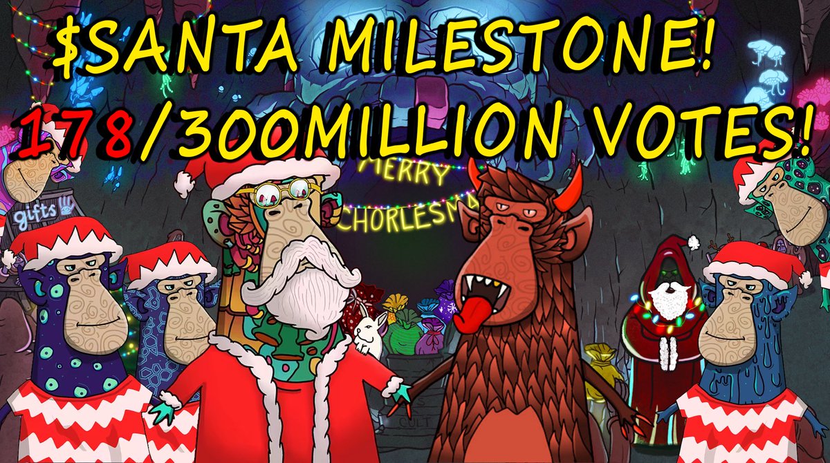 GM Tribe 🌀🌀

In less than 24h we have exceeded 50% of our goal. Well done. 🤝

We need 300m votes by 12/15 to launch $SANTA 🎄

You vote using $KRAMPUS, which gets more affordable every day. 👹

Buy $KRAMPUS, vote, and get $SANTA 💰

This 1:1 exchange rate will not come again.