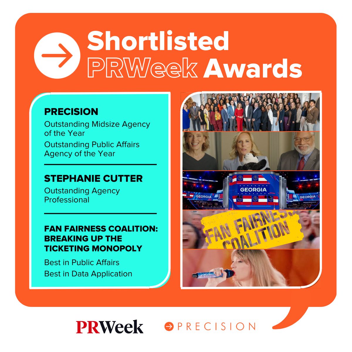 precisionstrat's tweet image. We’re shortlisted for *five* 2025 @PRWeekUS awards! 🌟
Thank you to our hard-working team and the clients who partnered with us throughout the year!