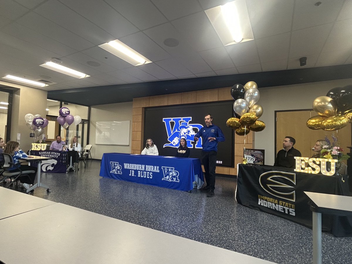 Congrats to ⁦<a href="/RuralXC/">Washburn Rural XC</a>⁩ Runners Payton Fink (KSU) and Brooklyn Nolte (ESU) for singing their NLI’s today.