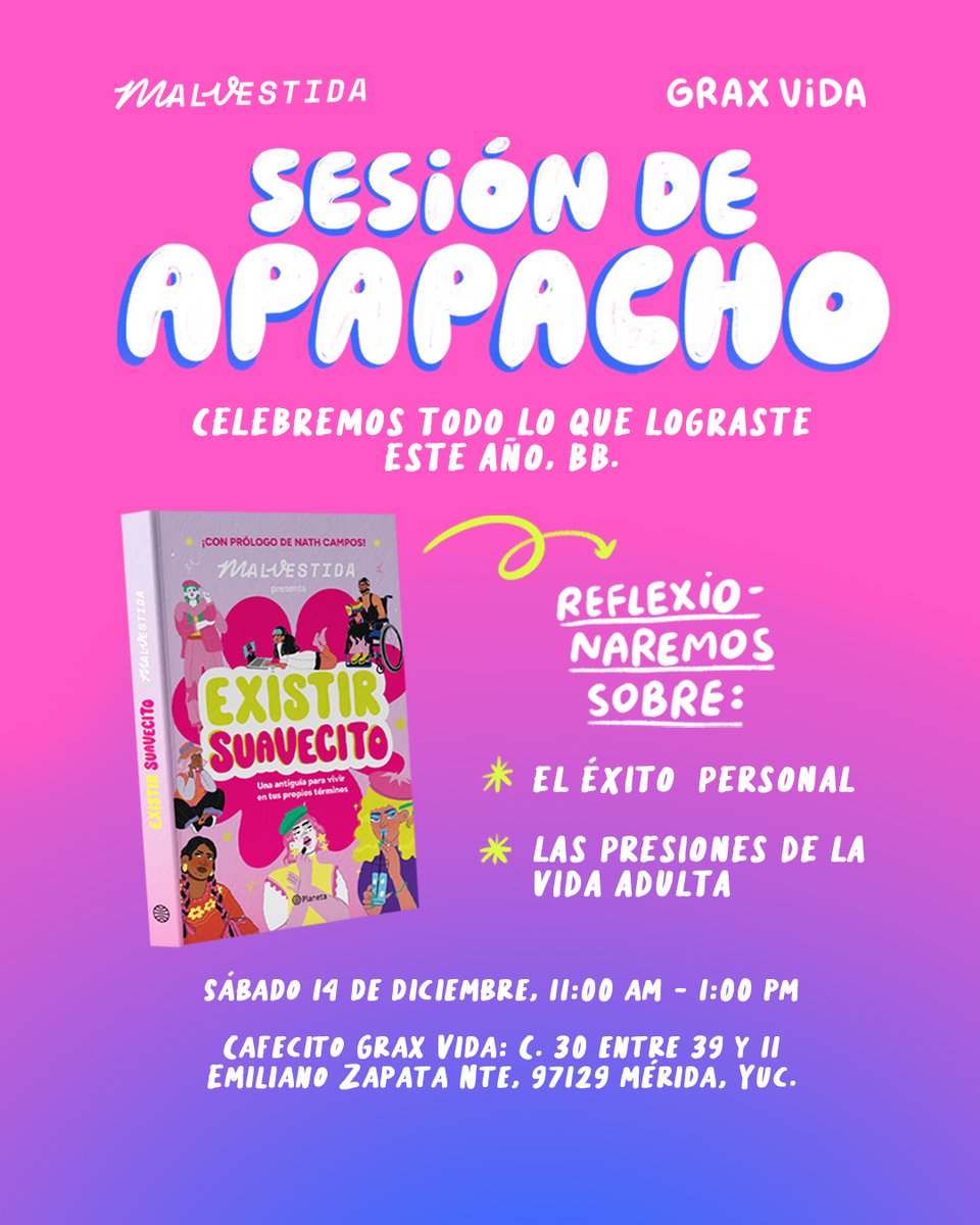 Mérida: 💌 Estamos súper contentas y agradecidas con ustedes y queremos compartir un apapacho colectivo.
❤️ Vamos a participar de una lectura de Existir Suavecito, un libro que hicimos con todo el amor del mundo.
📅 Agenda: nos vemos el sábado 14 de diciembre de 11 a 1.