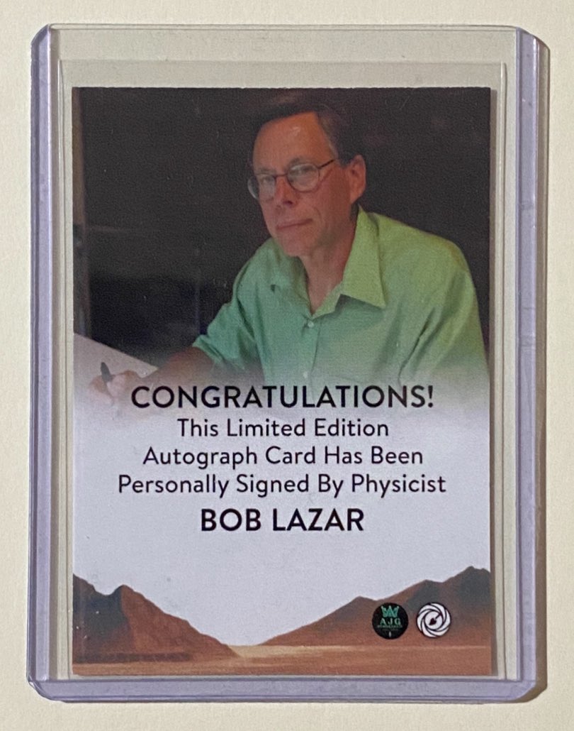 Bob Lazars only official autographed trading card on the market, limited /51 copies. £99.99 each. Only 20 remaining.