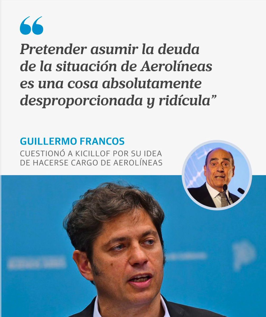 Pablo Ceriani (@ceriani_pablo) on Twitter photo Desproporcionado y ridículo es querer liquidar Aerolíneas por dogmatismo ideológico, <a href="/GAFrancosOk/">Guillermo Francos</a>. Nosotros queremos sostenerla para proteger los intereses y el desarrollo de la Provincia. Quedar a merced de líneas aéreas como Flybondi sería catastrófico. Desproporcionado y ridículo es querer liquidar Aerolíneas por dogmatismo ideológico, <a href="/GAFrancosOk/">Guillermo Francos</a>. Nosotros queremos sostenerla para proteger los intereses y el desarrollo de la Provincia. Quedar a merced de líneas aéreas como Flybondi sería catastrófico.