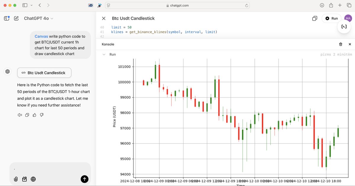 Yopcix's tweet photo. Wow, chatGPT can run code. Here is example with BTC chart https://t.co/qie4GU0RUN