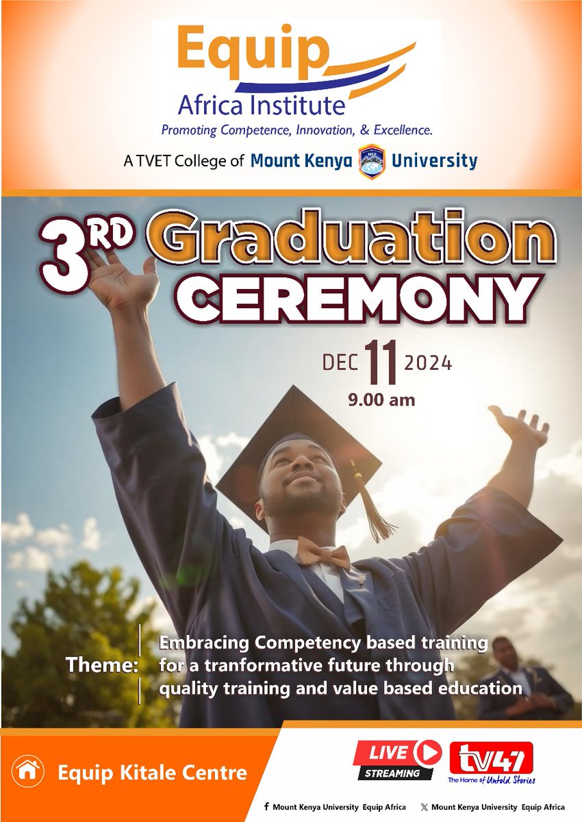 Welcome all to our 3rd graduation at Equip Africa institute Under Mount Kenya University in Kitale 
#3rdequipafricainstitutegraduation
<a href="/MountKenyaUni/">MountKenyaUniversity</a>