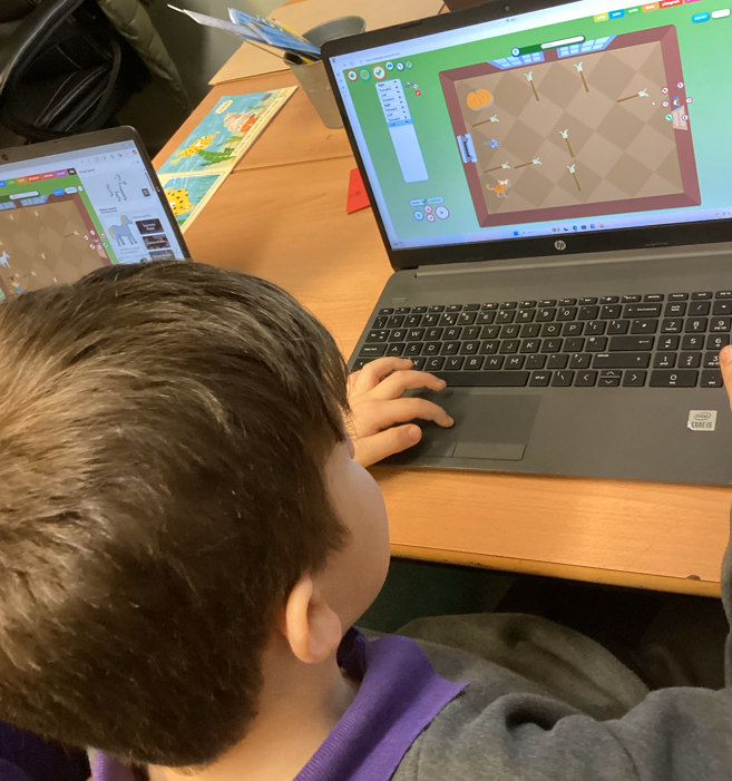 CeClutton's tweet image. The children in Willow Class have spent the afternoon learning how to code on the laptops. They were amazed when they were able to move and change their sprites by inputting simple algorithms. #ICT #Expertcoders #Computing #Problemsolving