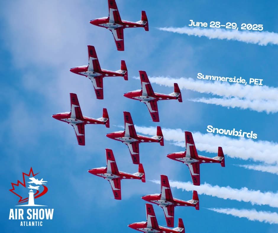 ➡️ Performer Announcement: Canadian Forces Snowbirds. 🍁

The Snowbirds will perform on June 28th and 29th at Air Show Atlantic in Summerside, PEI!

Their first fully aerobatic performance on Prince Edward Island since our last show there in 2018. The team is very excited to have