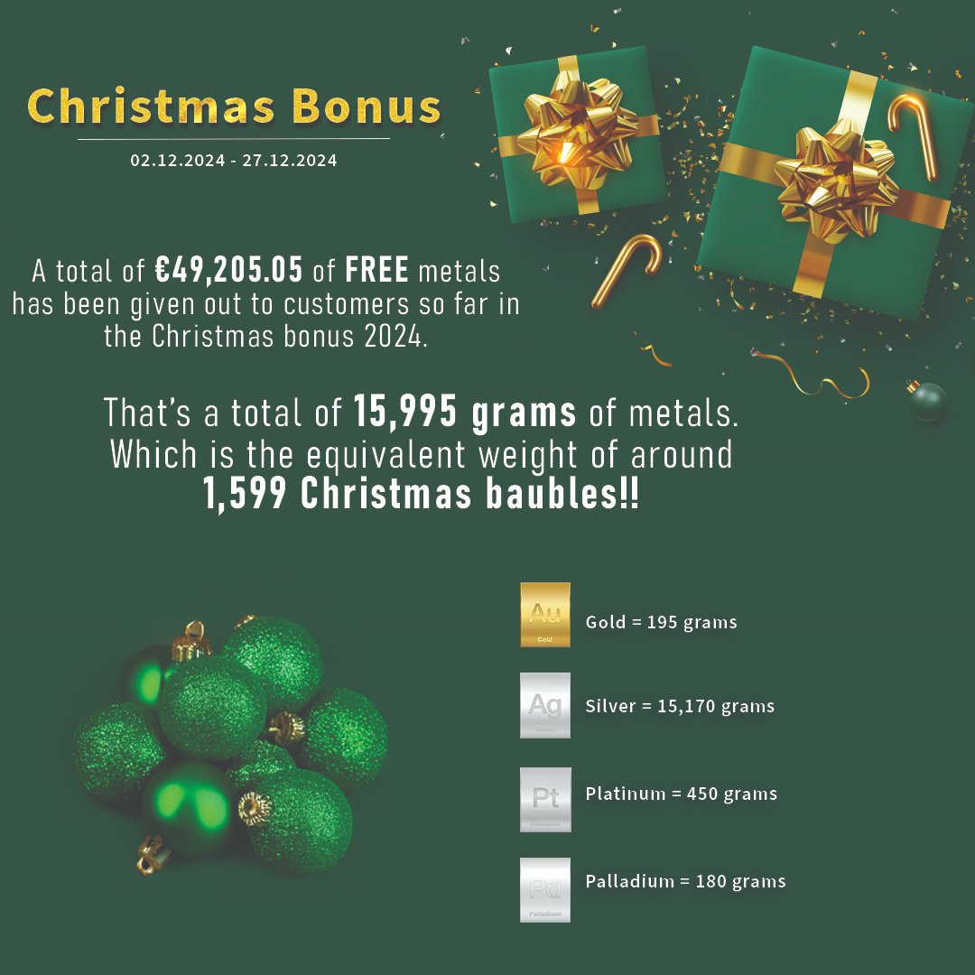 _Goldbusters's tweet photo. 🎄 One week into the Christmas Bonus! 🎄

So much FREE metal has already been given away and there's still time to take advantage! Don't miss out! 🎁✨

For further information, get in touch with us at: https://t.co/GWuFZNrYQx https://t.co/JKnJgg1any