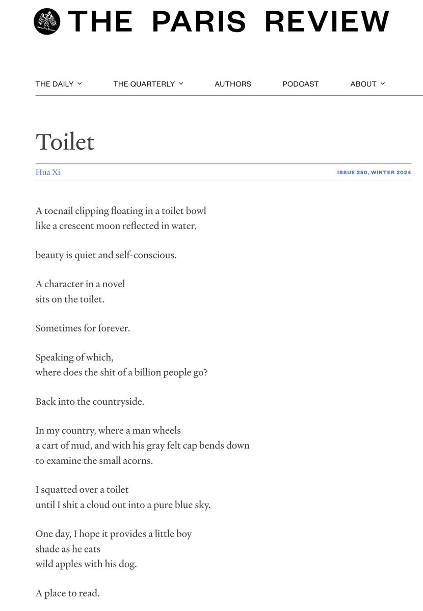 huaxixyz's tweet image. here is my new poem in The Paris Review, about a toilet