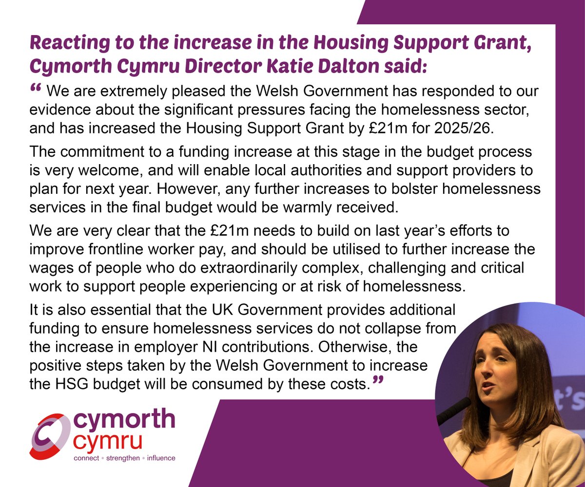 We have warmly welcomed the £21m increase in the Housing Support Grant, particularly at this stage of the budget process. This needs to build on last year's efforts to improve the wages of the incredible frontline workers who prevent and alleviate homelessness across Wales 💜