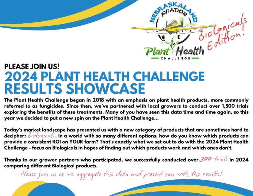 Air_Tractor's tweet photo. We hope you will join us Wednesday 12-11-24 for our annual review of the #PlantHealthChallege.  We will provide a brief summary of ‘24 trials and one of our PHC cooperators will win a new Kawasaki Brute Force 750. 

Holdrege Brewster Field, Hangar 20 @ 5 PM. https://t.co/u4oXlsuuVW