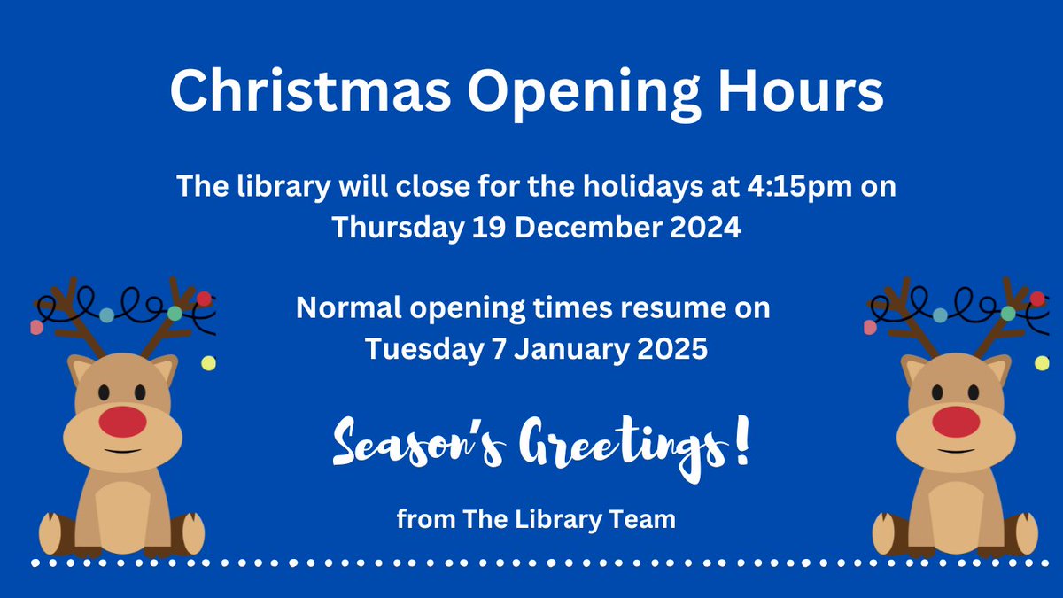 KingEdLib's tweet photo. 📢📚Please note a change to our opening hours for Christmas.⬇️#kedst #YourLibrary📚📢 https://t.co/yt7xk19sXw