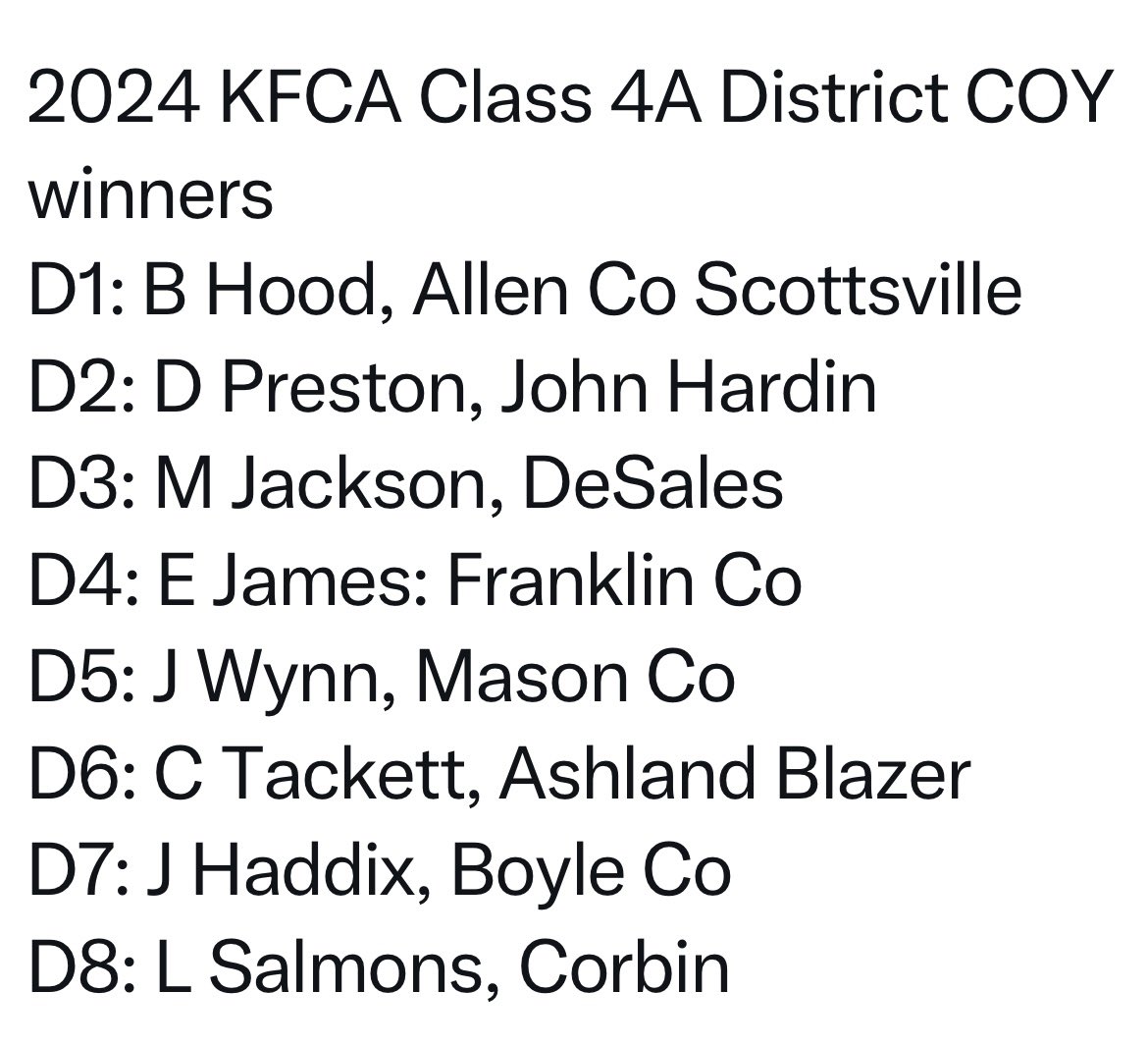 MarkGale3's tweet image. Congrats to former @HerdFB great @coachsalmons1 on being named the
@KFCA_Coach 4A, District 8 Coach of the Year. Always coaches a physical brand of football. Well deserved Luke, you earned it.