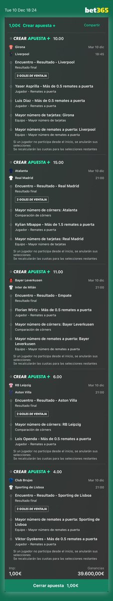 CombisGold's tweet image. 39.000€ champions con 1€ #combinada #apuestas