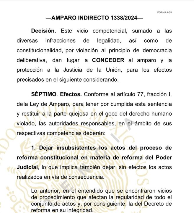 AztecaNoticias's tweet image. #Importante | Emiten primera sentencia de amparo contra la #ReformaAlPoderJudicial. Una jueza federal #Jalisco lo concedió para dejar insubsistente el proceso legislativo de su creación y sus actos posteriores.