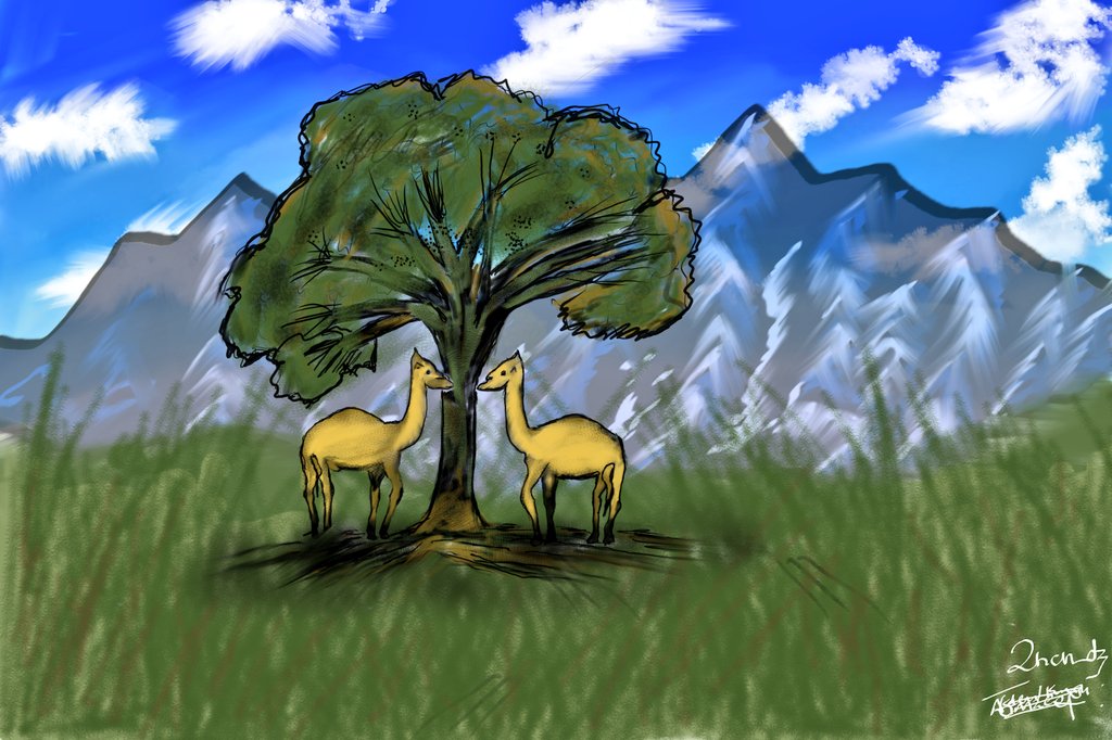 Timiley89798099's tweet photo. Digital art captures more than just scenery—it tells stories. 🌿 Two camels resting under a sprawling tree symbolize the strength and shade of true friendship. Amicitia vera, infinita est (True friendship is endless).  🎨 #DigitalArt #Friendship #CharlotteAustin #SupportArtists https://t.co/R8JYKbGkTR