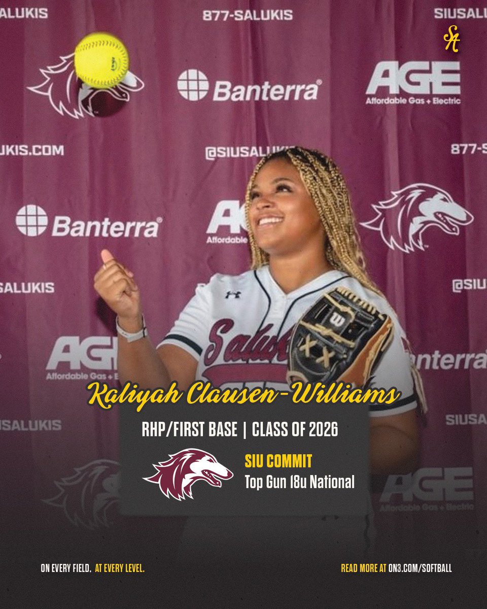 Kaliyah Clausen-Williams, a pitcher from Florida, is committed to <a href="/SIU_Softball/">Saluki Softball</a>‼️

Full Spotlight 👉 on3.com/softball/news/…

<a href="/KaliyahCW_2/">Kaliyah Clausen-Williams</a> | <a href="/TGA_Turner/">Top Gun National 18U</a>