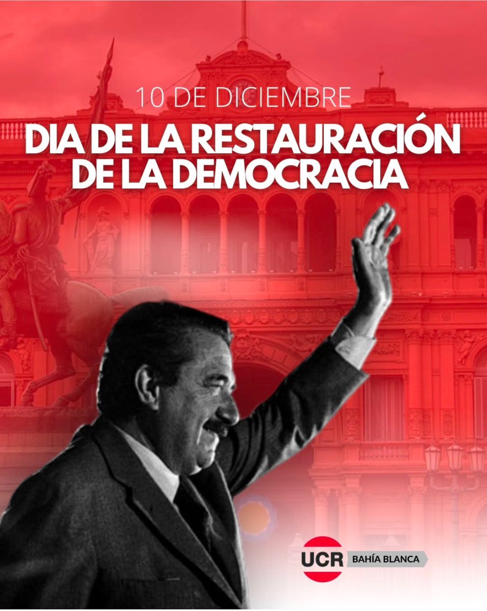 El 10 de Diciembre de 1983, Raúl Alfonsín junto con el pueblo argentino inauguraban el camino de la recuperación democrática. Desde ese día y para siempre, la defensa de la democracia, los derechos humanos y la soberanía del pueblo, son nuestras banderas inclaudicables.
