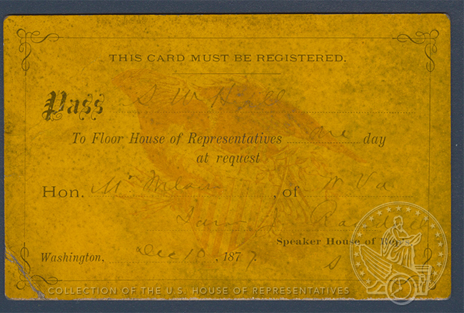 USHouseHistory's tweet photo. Earliest known House Floor pass, handed out #OTD 1877. #HouseCollection https://t.co/Ad1IjmBeRf https://t.co/R3XFnceKyd