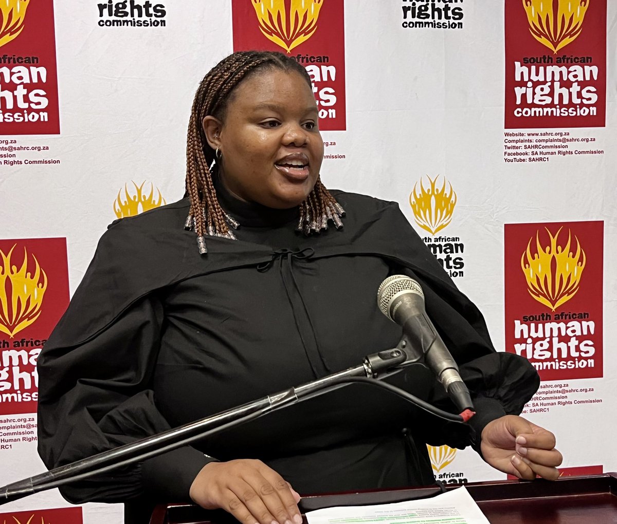 SAHRCommission's tweet photo. Dialogue: Human Rights Officer, Ms Andile Msane, is now introducing Justice Jody Kollapen, ahead of his keynote address at the stakeholder dialogue on the 30 years of democracy in South Africa underway in Johannesburg. https://t.co/cjuzLl78qM