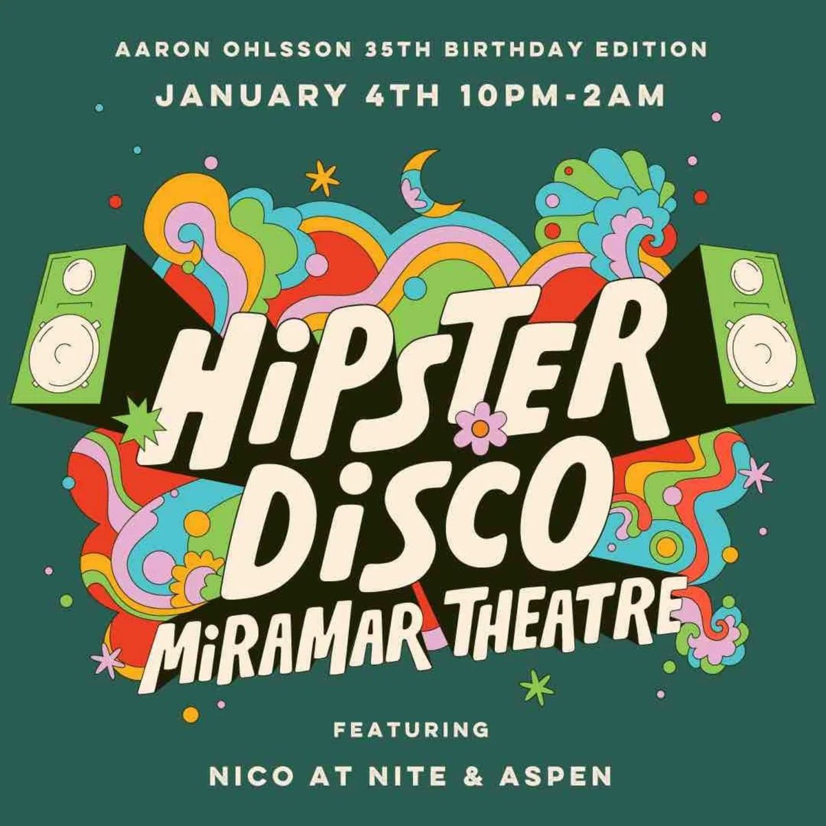 MiramarTheatre's tweet photo. 🪩 ANNOUNCED 🪩
Hipster Disco &amp; @miramartheatre Present:

Hipster Disco: Aaron Ohlsson's 35th Birthday Edition

➔ Sat Jan 4 || Doors 10pm || 18+ Show
➔ Featuring DJs @NicoAtNiteMusic &amp; Aspen + Instrumentals by Chris Gilbert, Evan Keys, &amp; Patrick Wade
🎟: https://t.co/Tv3X2Zp8K1 https://t.co/85yHJH2TSE