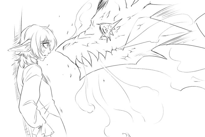 @sousakuTL うてなドラゴンに問い詰められダークエルフやしゅむ描きたかったので描いた
火の粉ぱちぱちしててあつい 